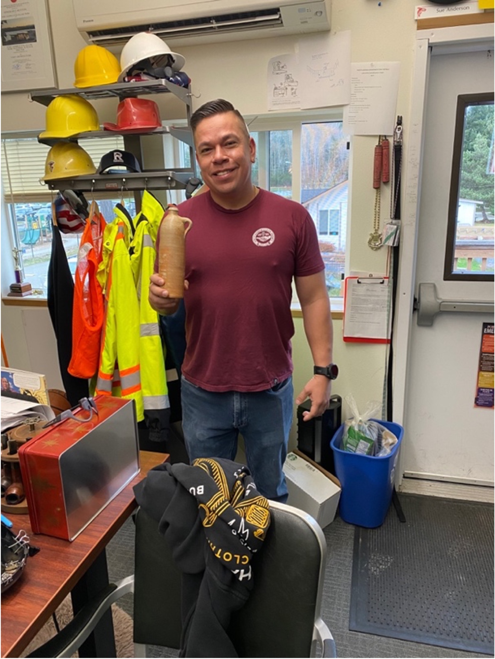 Geoduck diver Will Swift found this early stoneware bottle under about 40 feet of water in a secret location in Port Gamble Bay.