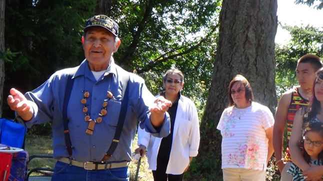 Marvin Kadake oMers a blessing at the Port Gamble S'Klallam - Kake Gathering